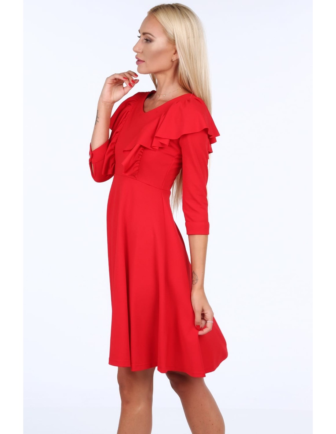 Rotes Kleid mit Rüschen 1818 – Online-Shop – Boutique